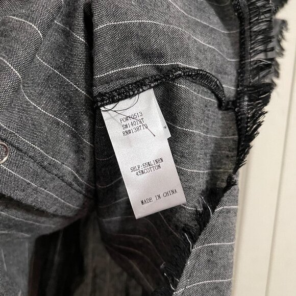 Doe & Rae Womens Gray Linen Cotton Striped Fringe Hem Snap Button Blouse Small - Picture 5 of 7